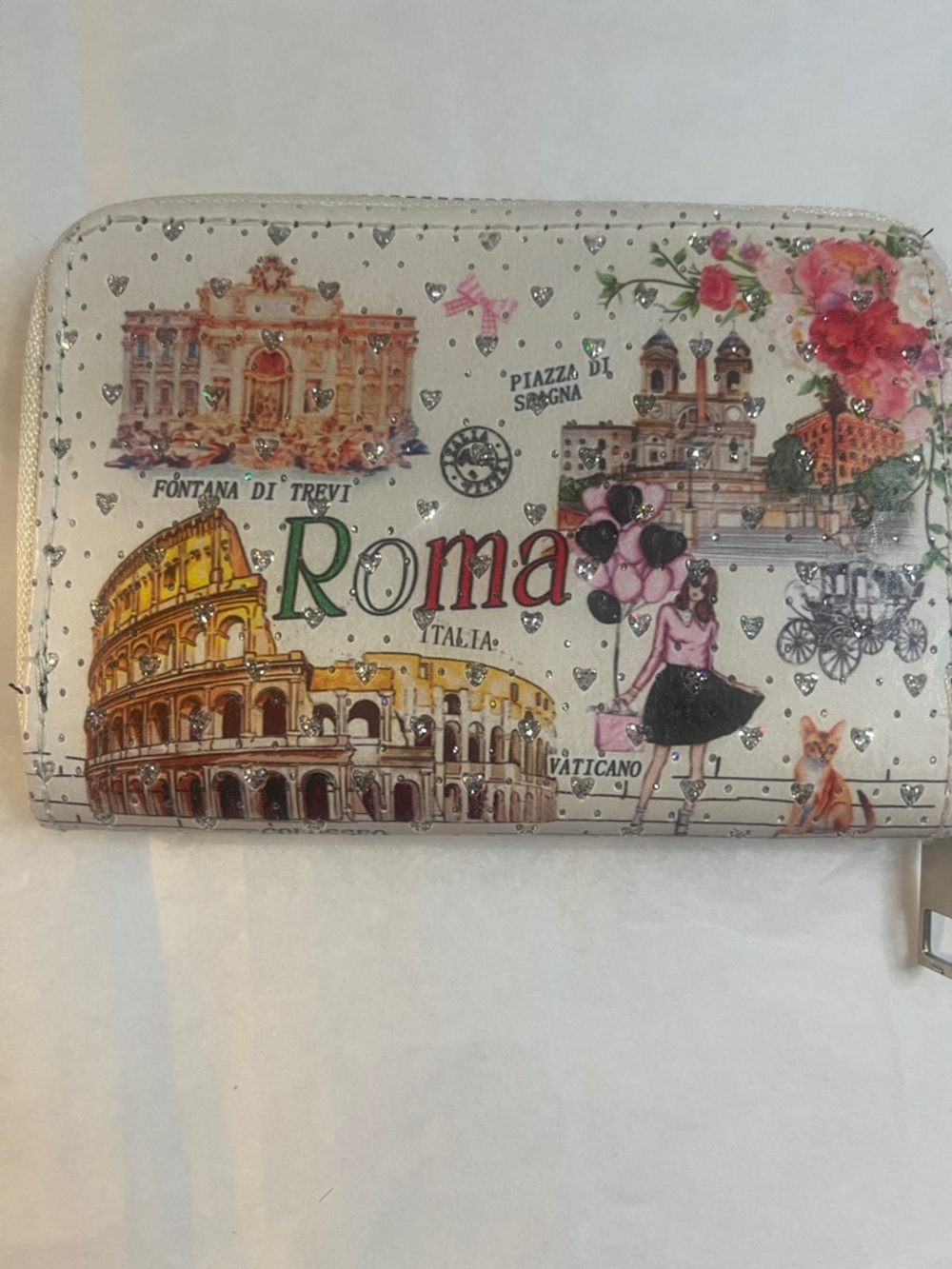 Roma Illustrated Zip Wallet in Cream with Multicolor Accents